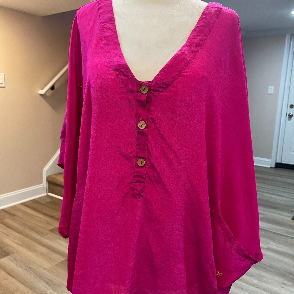 Kantha Bae Magenta Silk Cropped Kaftan Top, one size